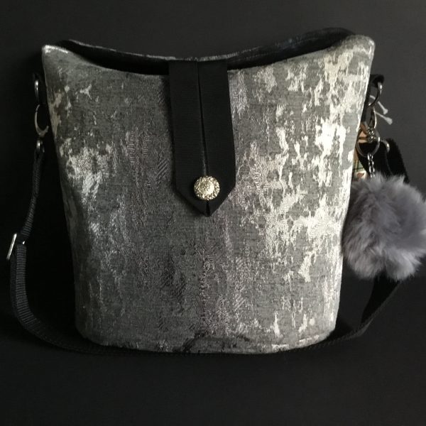 Retro Bucket Bag, Grey Velvet