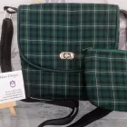 Avie Cross Body Bag Manor Dark Green Tartan, Poly Viscose