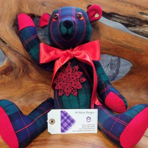 Keepsake Teddy Bear, Red Hackle Tartan, 100% wool, Fully Jointed