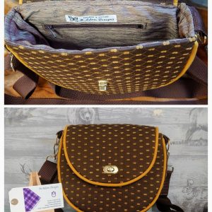 Christine Small Piped Saddle Bag, Brown/Mustard Quilted Style