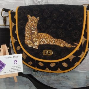 Christine Small Piped Saddle Bag, Leopard Design Flap, Black/Mustard