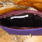 Jewel Bag Small, Aubergine Pindot Body With Strathtay Aubergine Tartan Asymmetrical Flap