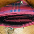 Jewel Bag Small, Claret Wool Pindot Body With Strathtay Claret Tartan Flap
