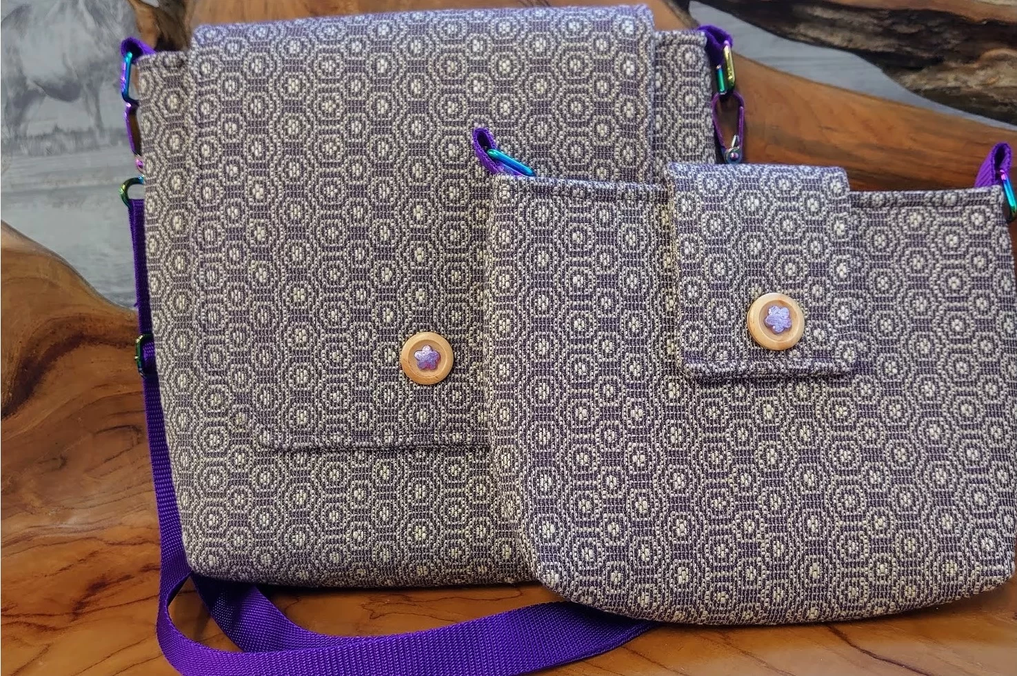 2 in 1 Lavender Tapestry Bag Hexagonal Pattern