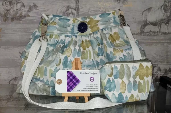 Skirt Bag with a Pouch, Blue Dash Cotton