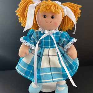Collectable Ginger Hair Rag Doll, dressed in Turquoise McKellar Tartan, 38cm tall