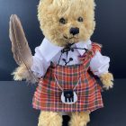 Collectable Bear in Orange Green Tartan Kilt And Plaid, 32cm tall