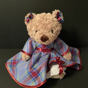 Collectable Large Bear with Long Hope Tartan Dress With Burgundy Trim, 40cm tall