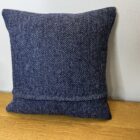 Harris Tweed Cushion 14 Inch Square Blue/Grey Check With Blue Herringbone Sash And Back With Hidden Zip - Image 2