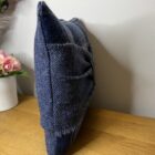 Harris Tweed Cushion 14 Inch Square Blue/Grey Check With Blue Herringbone Sash And Back With Hidden Zip - Image 3