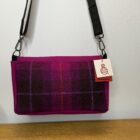 Harris Tweed Violet Shoulder Bag, adjustable webbing strap, Pink and dark pink check tweed - Image 3