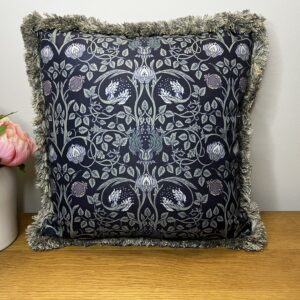 Cushion, Wm Morris Navy Damask Waterproof fabric 37cm Square