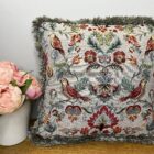 Tapestry Cushion, 40cm square, Wm Morris Grey Strawberry Thief fabric design