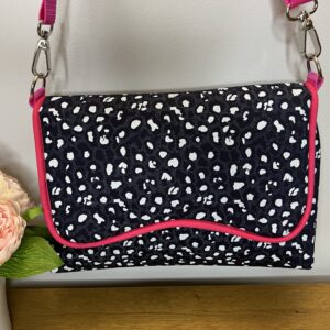 Shoulder Bag, Edith Design in Navy Pattern Denim with pink cotton lining