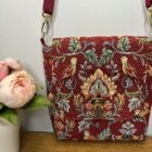 2 in 1 bag, in Wm Morris Red Tapestry Fabric with Red Faux Silk Lining