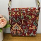 2 in 1 bag, in Wm Morris Red Tapestry Fabric with Red Faux Silk Lining - Image 2