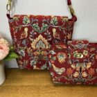 2 in 1 bag, in Wm Morris Red Tapestry Fabric with Red Faux Silk Lining - Image 6