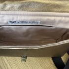 Shoulder Bag, Violet Design, Dark Gold Faux Leather with black piping to the flap, black webbing adjustable shoulder strap - Image 4