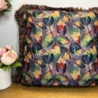 Waterproof Cushion 19 Inch Square Aubergine Leaves Design With Aubergine Fringe Trim Hidden Zip & Feather Insert - Image 2
