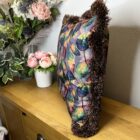 Waterproof Cushion 19 Inch Square Aubergine Leaves Design With Aubergine Fringe Trim Hidden Zip & Feather Insert - Image 3
