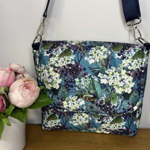 Shoulder Bag, Fiona Organiser Bag Design, in Elderflower Waterproof fabric with adjustable shoulder strap and inner pockets