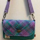 Violet Shoulder Bag In Harris Tweed, Jade Bag With Jade And Heather Check Flap